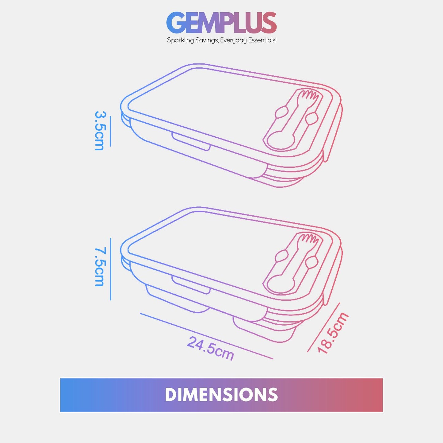 GEM+ | Collapsible Lunchbox with 3 Compartments and Fork & Spoon – Space-Saving