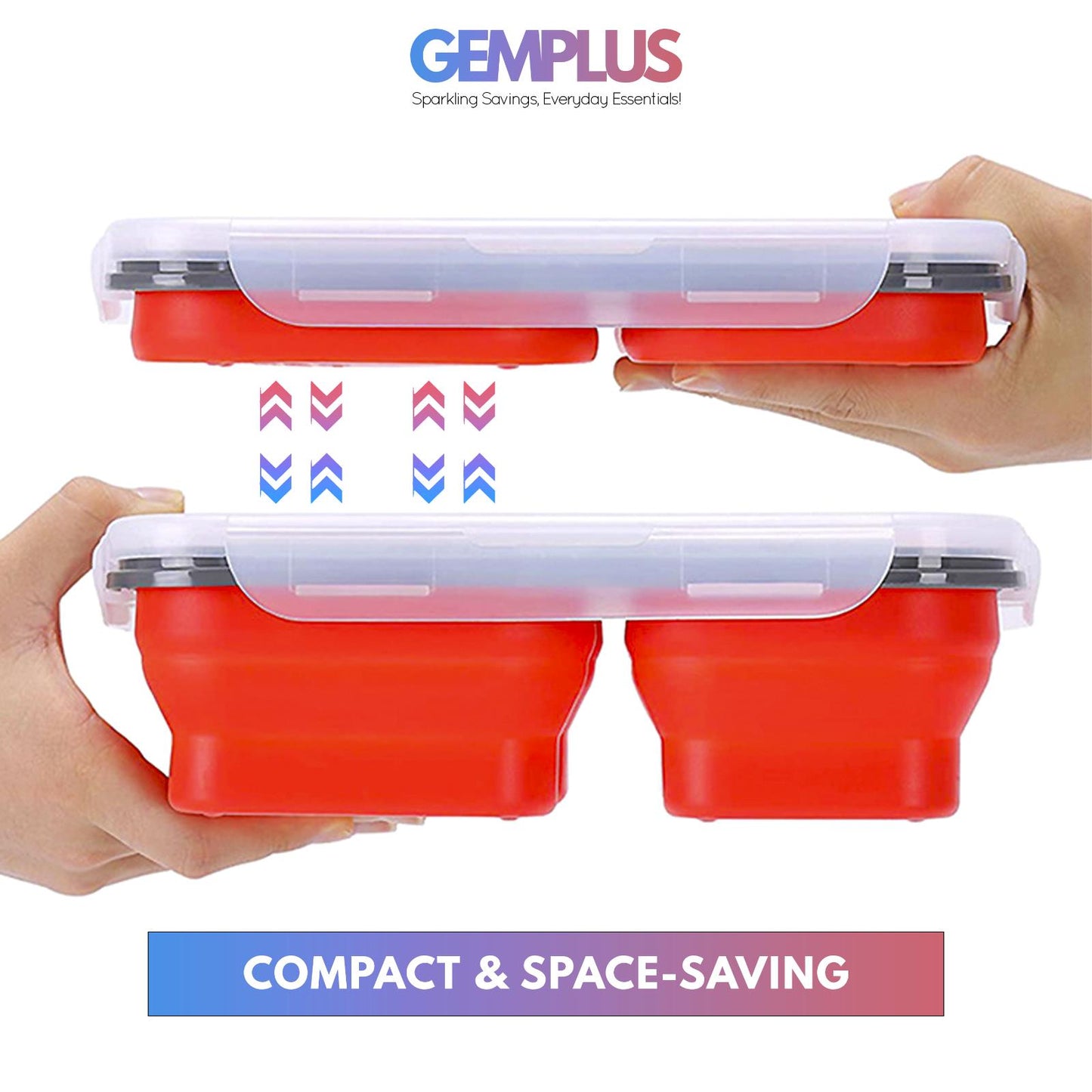 GEM+ | Collapsible Lunchbox with 3 Compartments and Fork & Spoon – Space-Saving