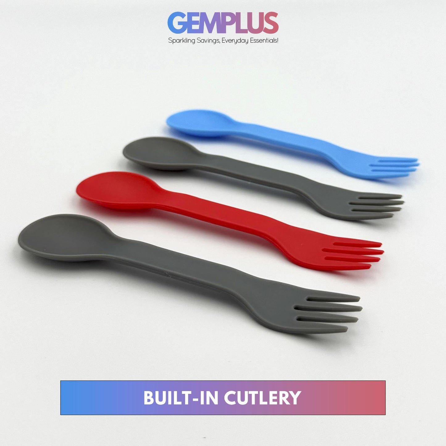 GEM+ | Collapsible Lunchbox with 3 Compartments and Fork & Spoon – Space-Saving