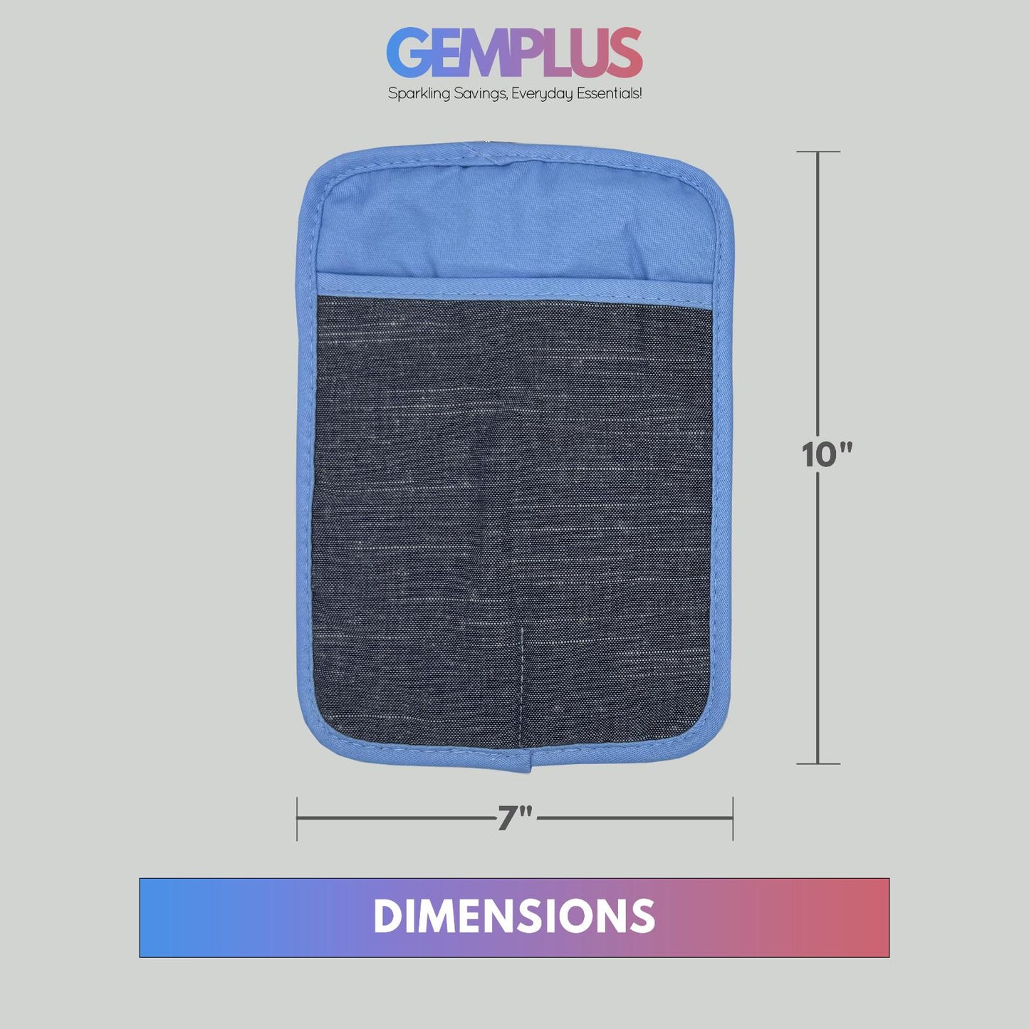 GEM+ | 2Pcs Premium Quilted Heat-Resistant Pot Holders Silicone Grip – Grey/Blue