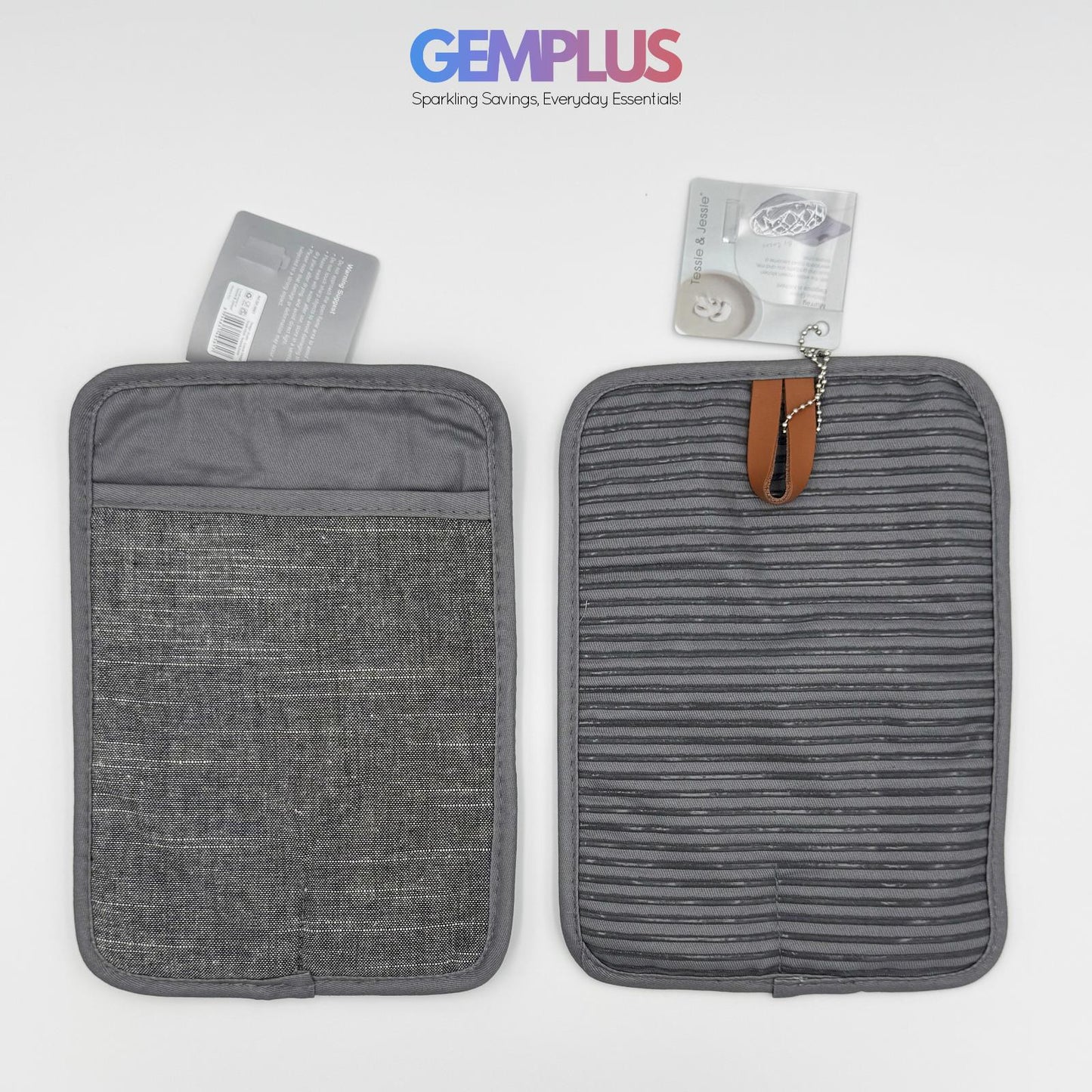 GEM+ | 2Pcs Premium Quilted Heat-Resistant Pot Holders Silicone Grip – Grey/Blue