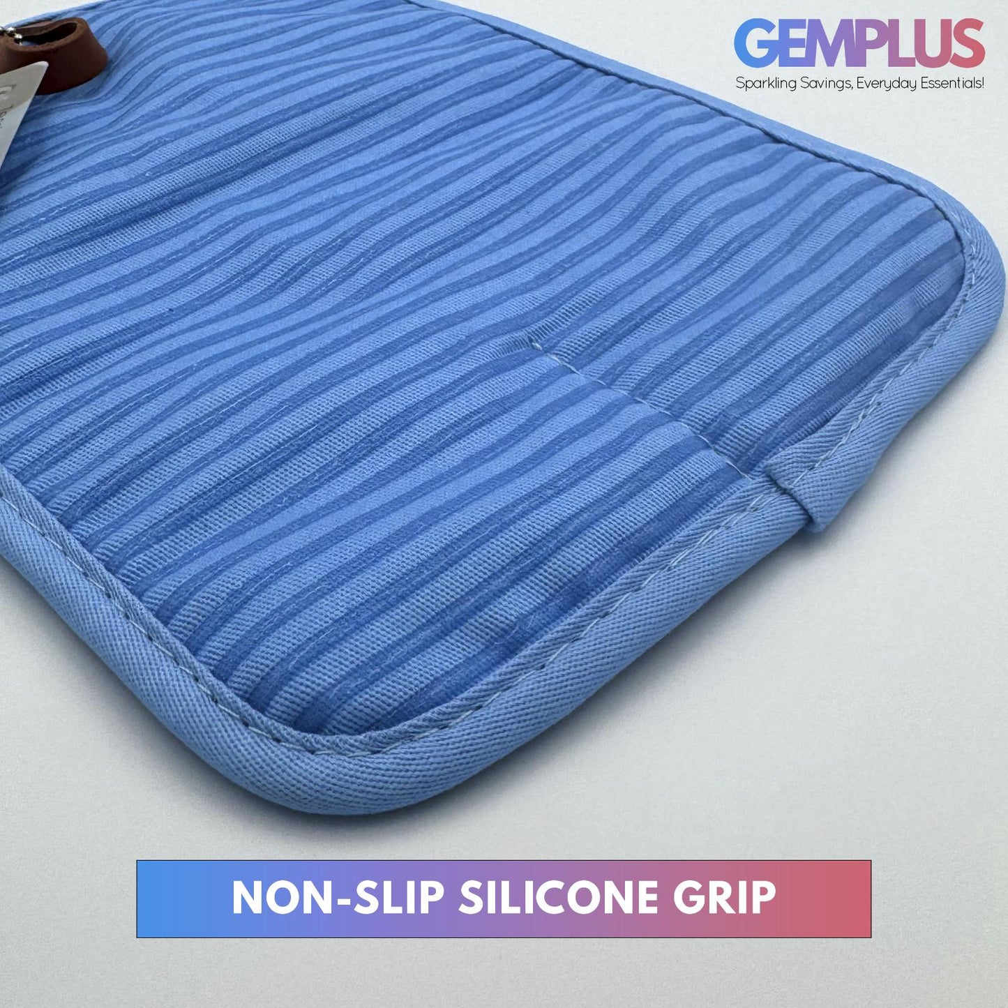 GEM+ | 2Pcs Premium Quilted Heat-Resistant Pot Holders Silicone Grip – Grey/Blue