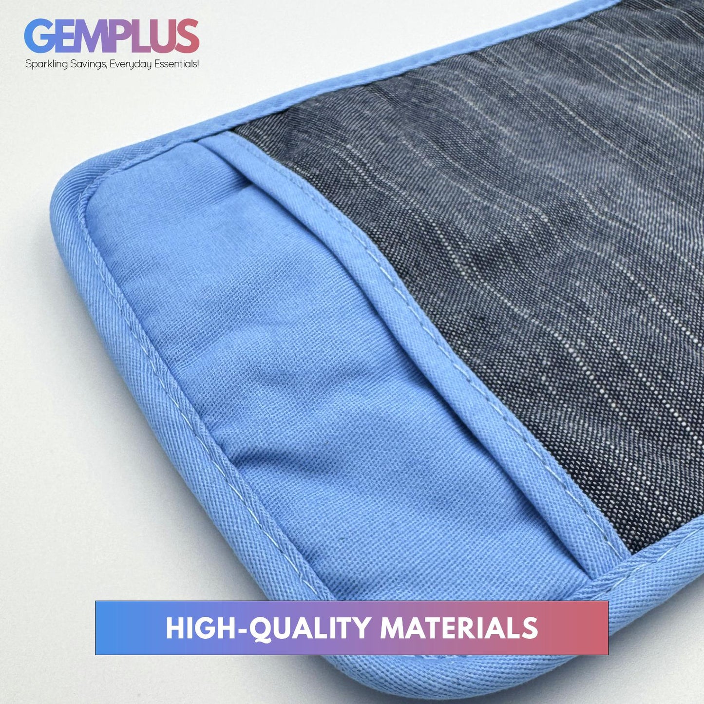 GEM+ | 2Pcs Premium Quilted Heat-Resistant Pot Holders Silicone Grip – Grey/Blue