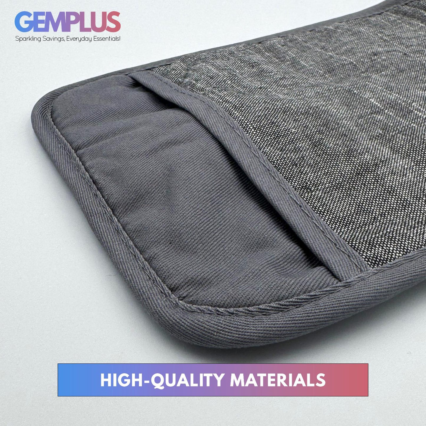 GEM+ | 2Pcs Premium Quilted Heat-Resistant Pot Holders Silicone Grip – Grey/Blue