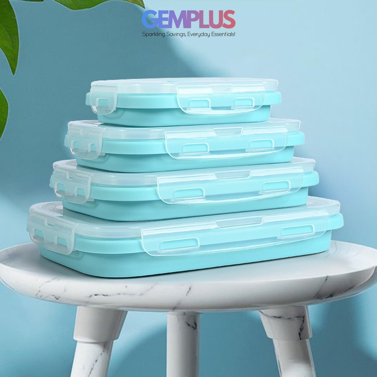 GEM+ | 4-Piece Collapsible Food Container Set – Space-Saving Leakproof BPA FREE