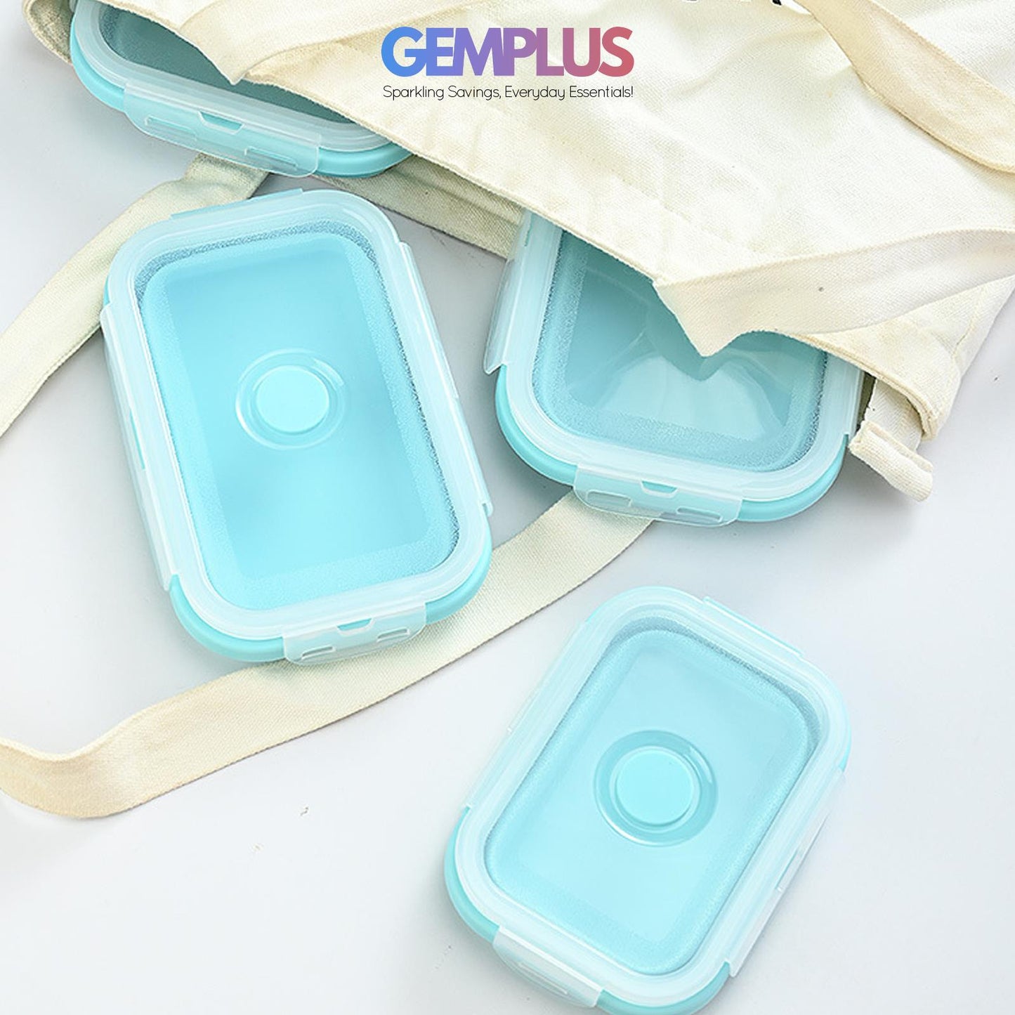 GEM+ | 4-Piece Collapsible Food Container Set – Space-Saving Leakproof BPA FREE