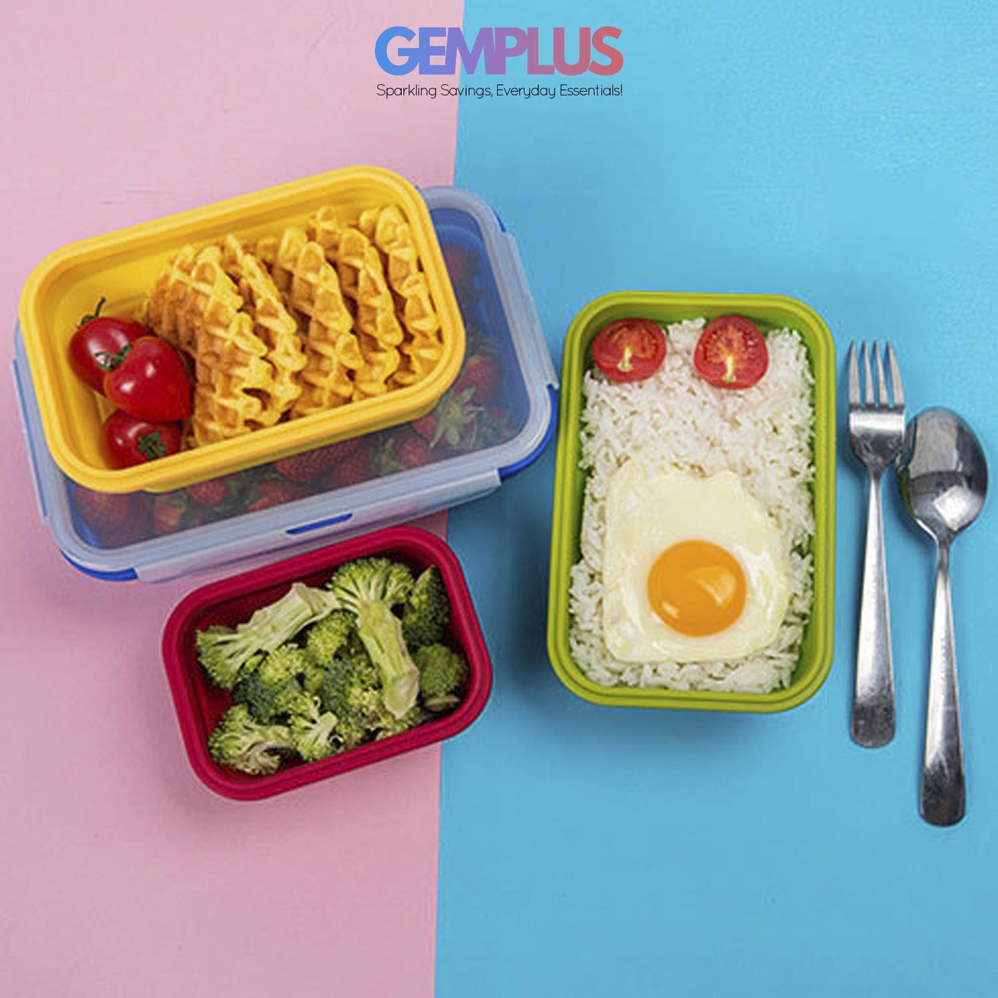 GEM+ | 4-Piece Collapsible Food Container Set – Space-Saving Leakproof BPA FREE