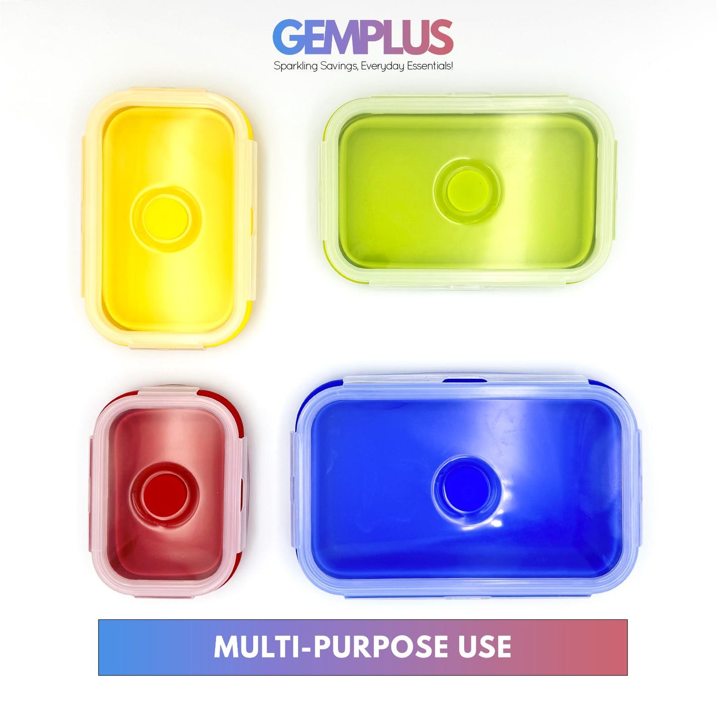GEM+ | 4-Piece Collapsible Food Container Set – Space-Saving Leakproof BPA FREE
