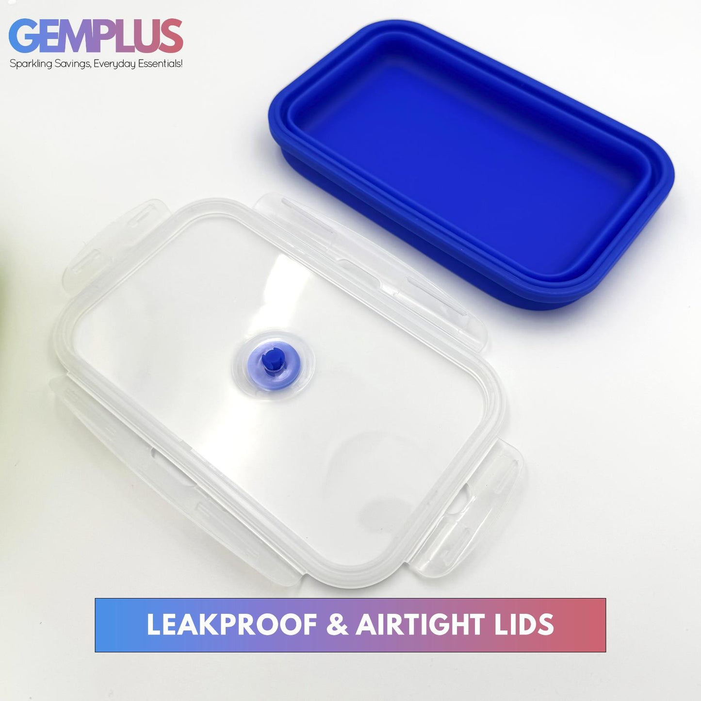 GEM+ | 4-Piece Collapsible Food Container Set – Space-Saving Leakproof BPA FREE