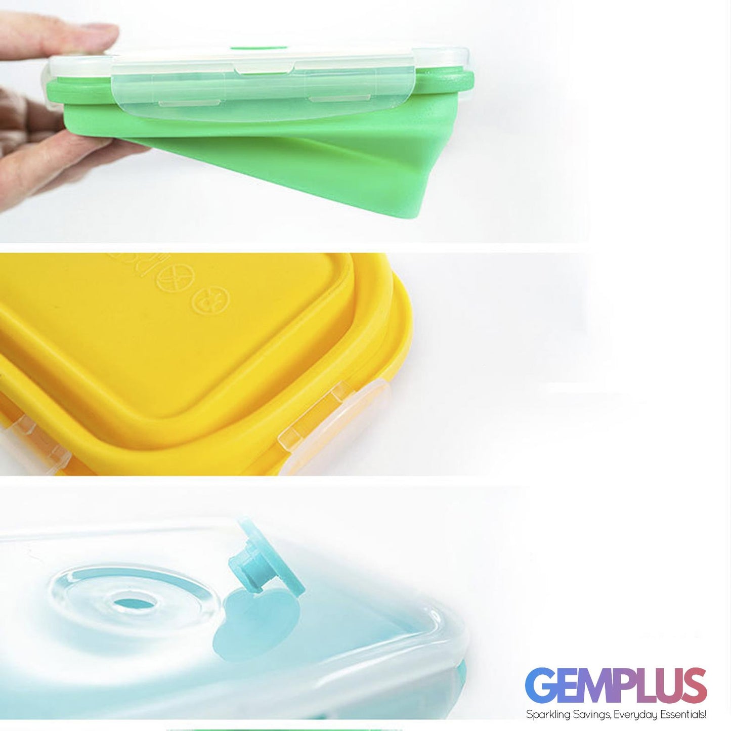 GEM+ | 4-Piece Collapsible Food Container Set – Space-Saving Leakproof BPA FREE