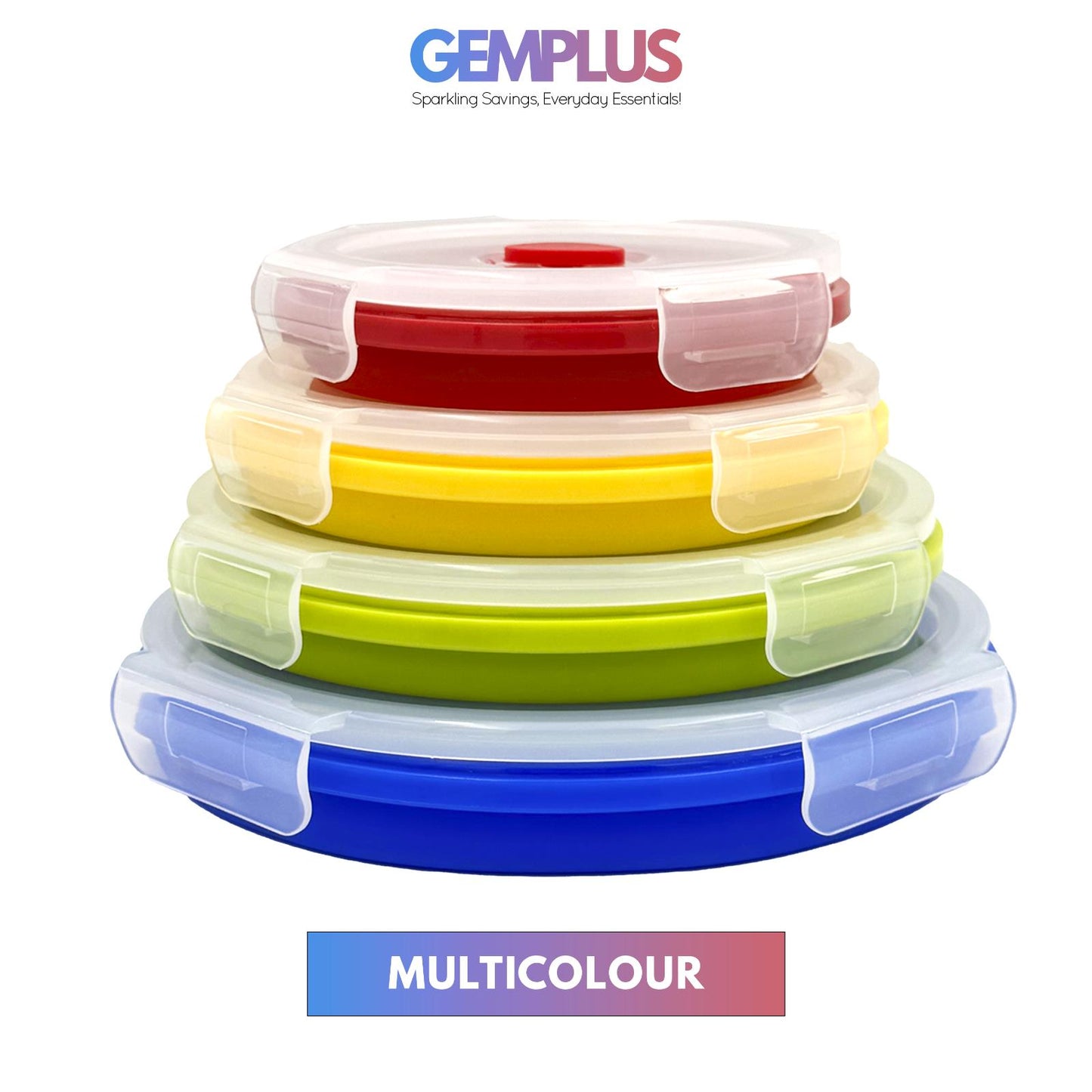 GEM+ | 4-Piece Collapsible Round Food Container Set – Space-Saving BPA FREE