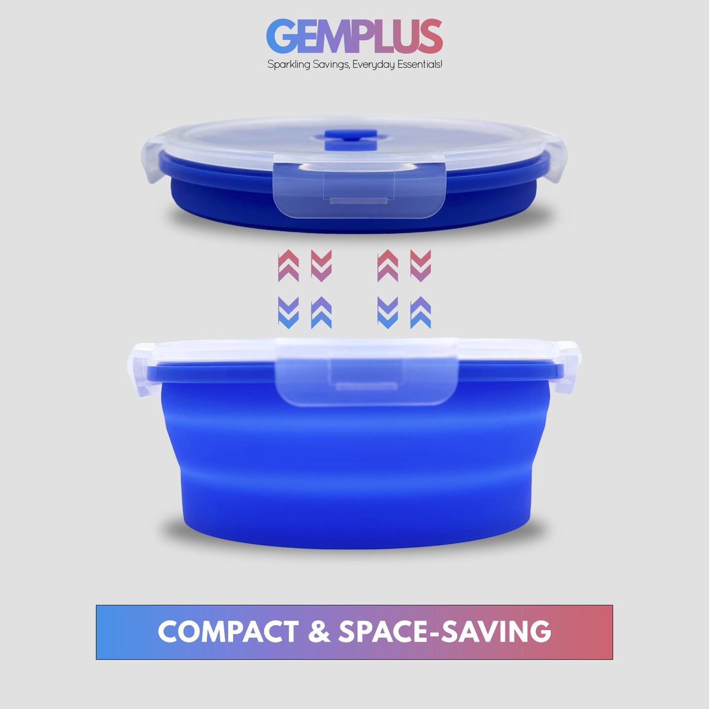 GEM+ | 4-Piece Collapsible Round Food Container Set – Space-Saving BPA FREE