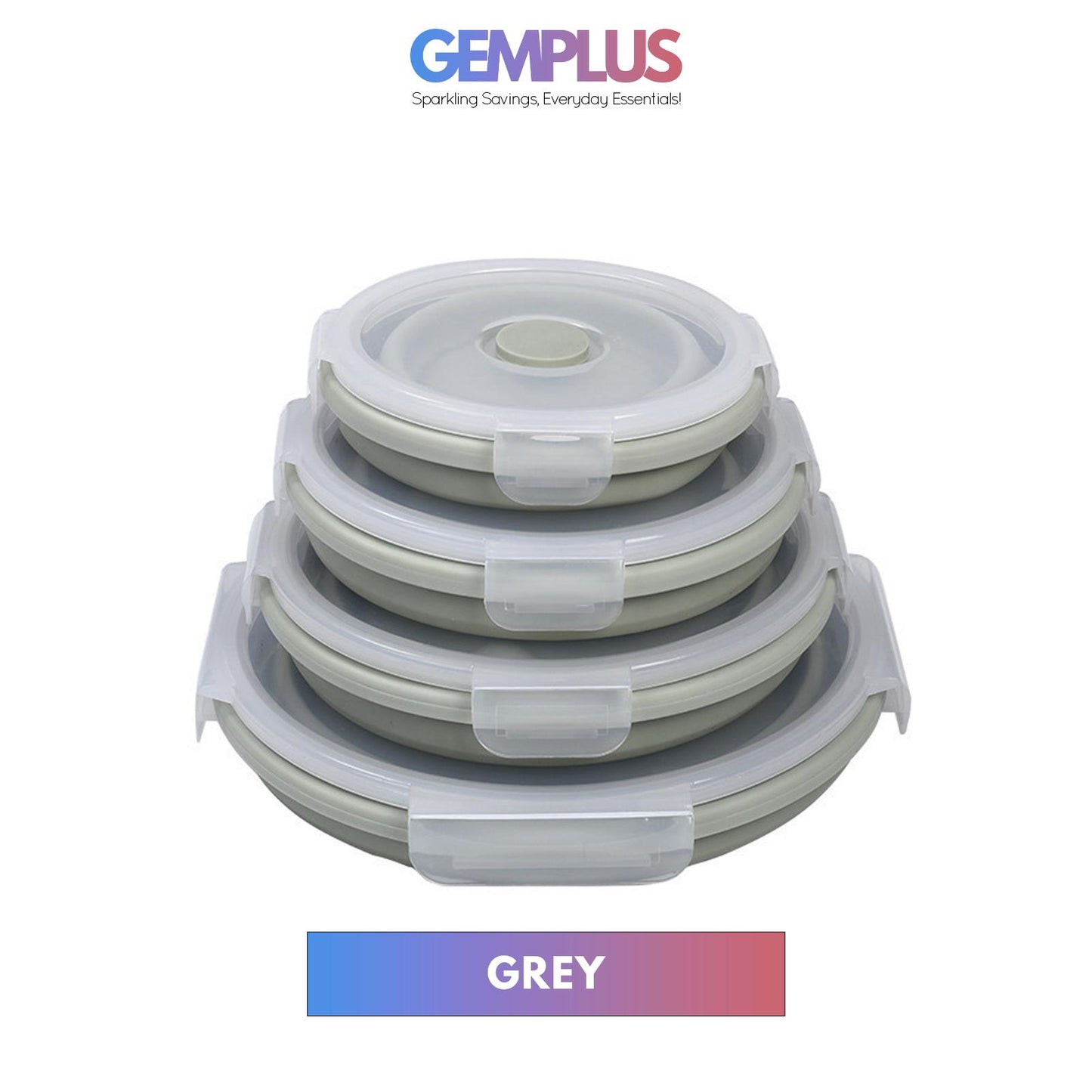GEM+ | 4-Piece Collapsible Round Food Container Set – Space-Saving BPA FREE