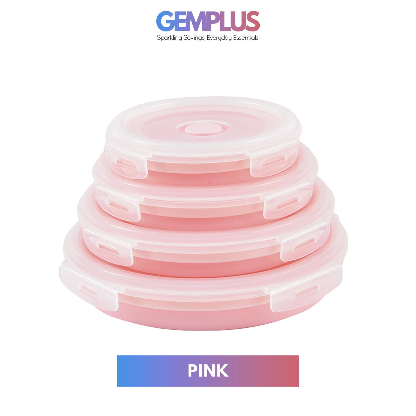 GEM+ | 4-Piece Collapsible Round Food Container Set – Space-Saving BPA FREE