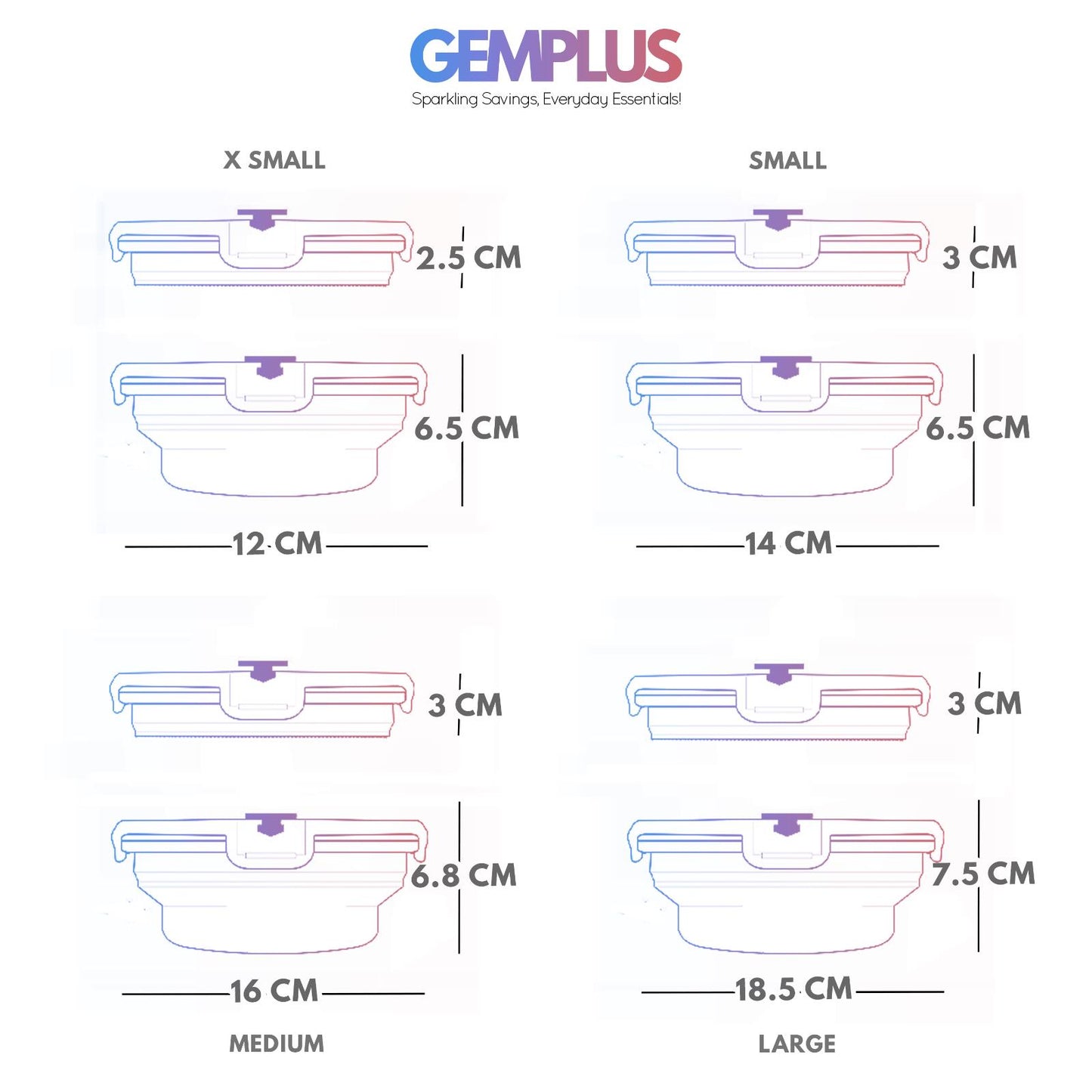 GEM+ | 4-Piece Collapsible Round Food Container Set – Space-Saving BPA FREE