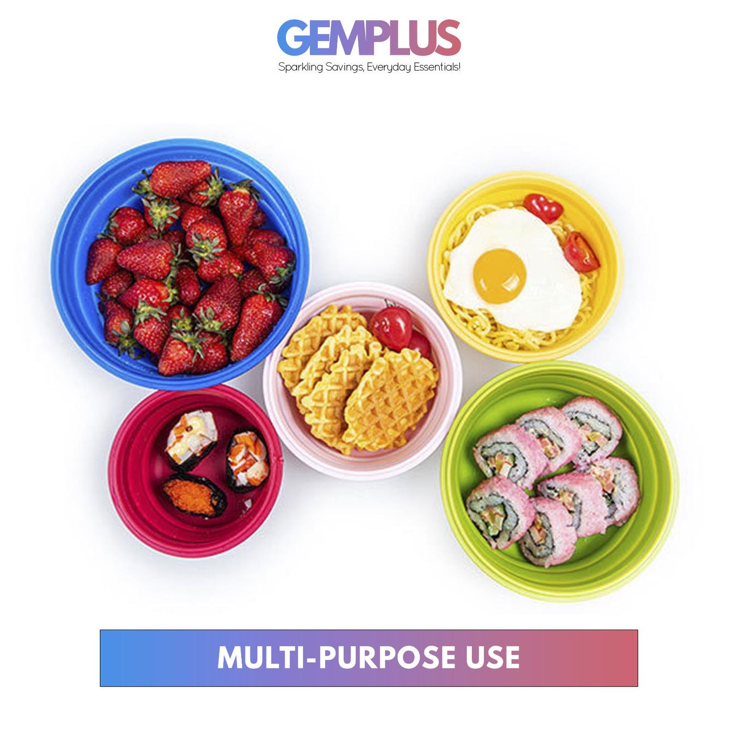 GEM+ | 4-Piece Collapsible Round Food Container Set – Space-Saving BPA FREE