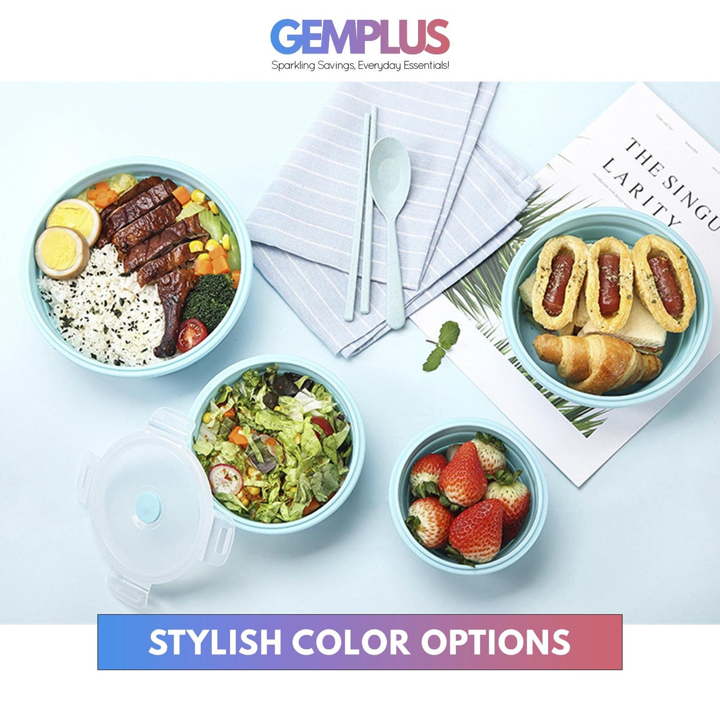 GEM+ | 4-Piece Collapsible Round Food Container Set – Space-Saving BPA FREE