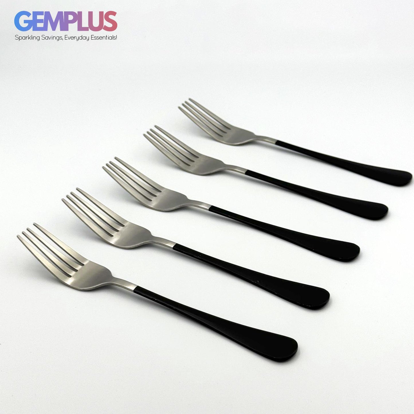 GEM+ | 24-Piece Stainless Steel Cutlery Set With Black Handle Rust-Resistant