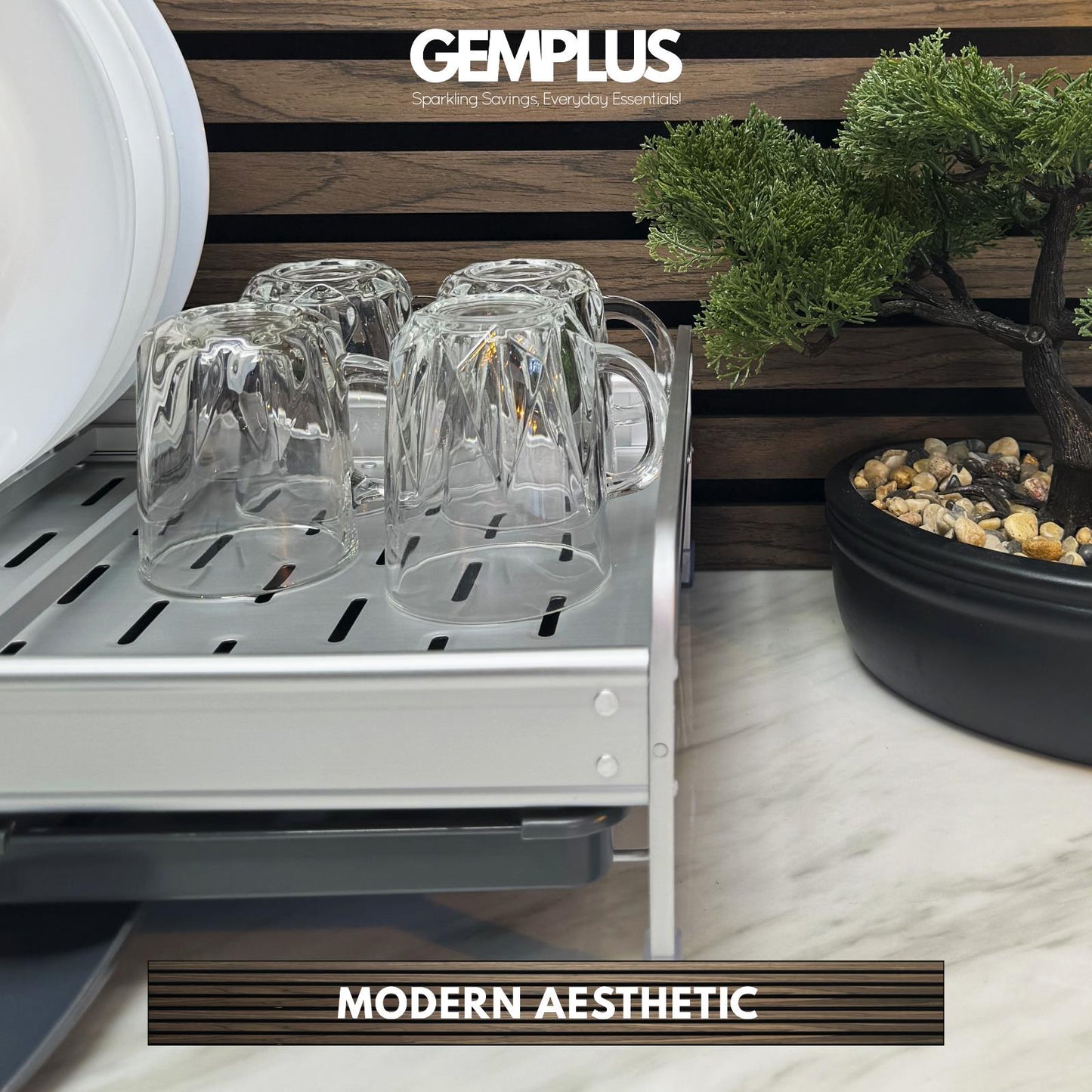 GEM+ | Expanding Dish Drying Rack Adjustable Draining & Aluminum Frame 30-52cm