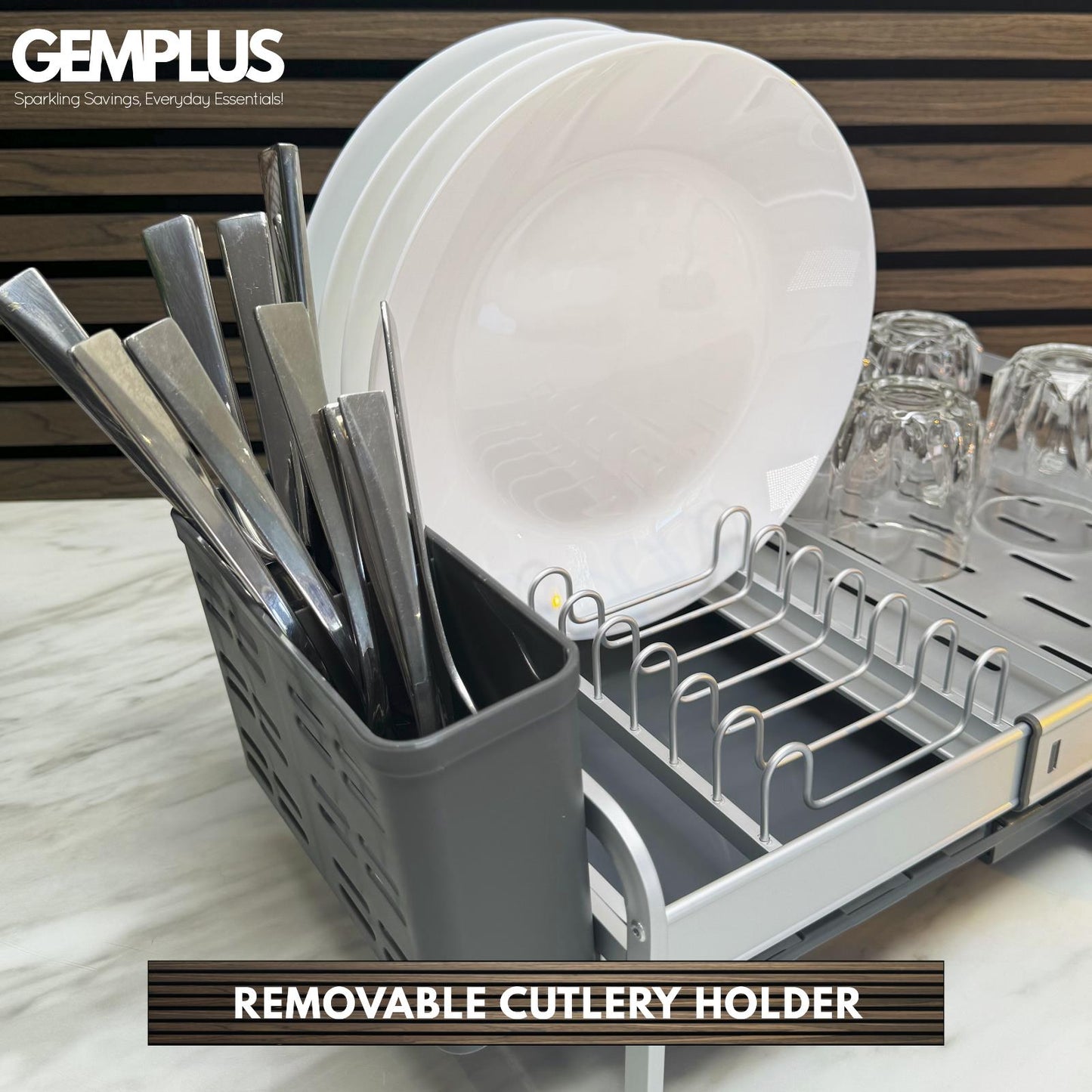 GEM+ | Expanding Dish Drying Rack Adjustable Draining & Aluminum Frame 30-52cm