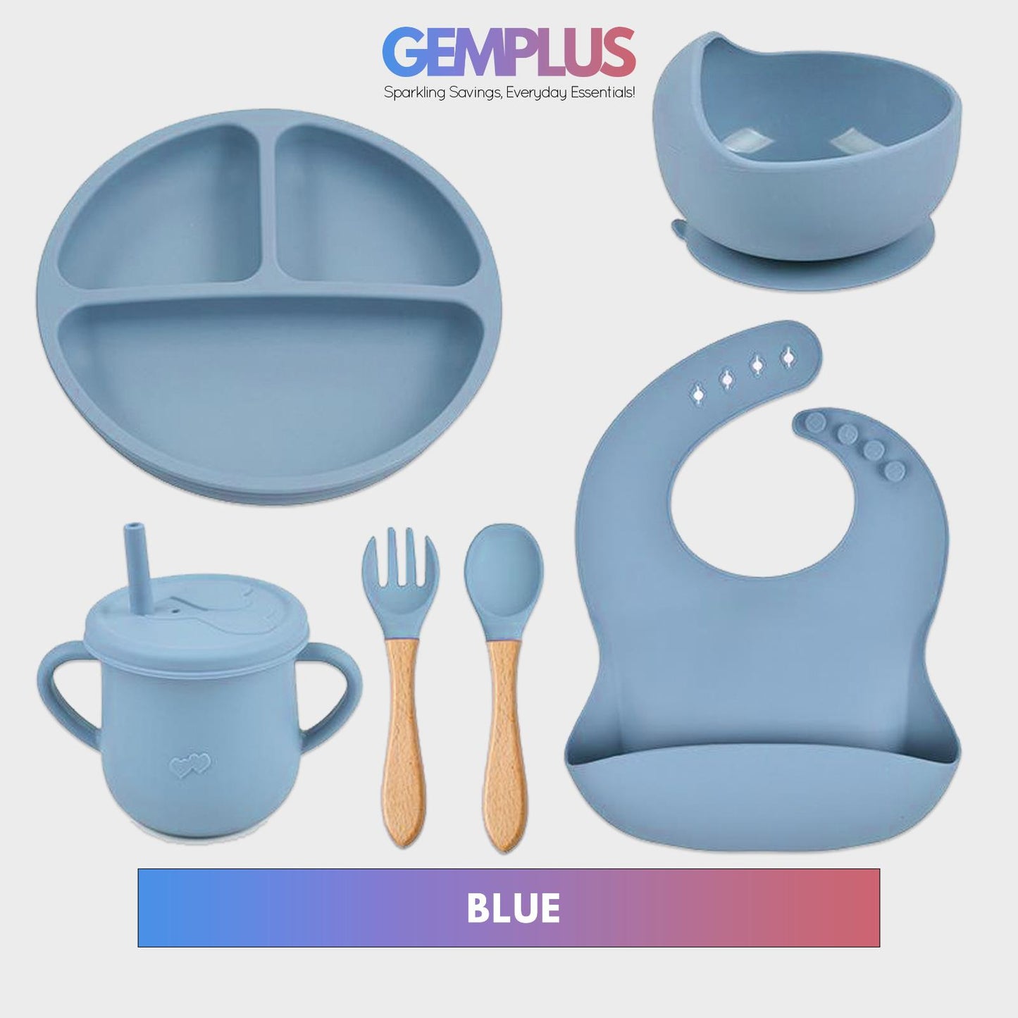 GEM+ | 6-Piece Silicone Baby Feeding Set - BPA-Free - Weaning Set -Suction Bowl