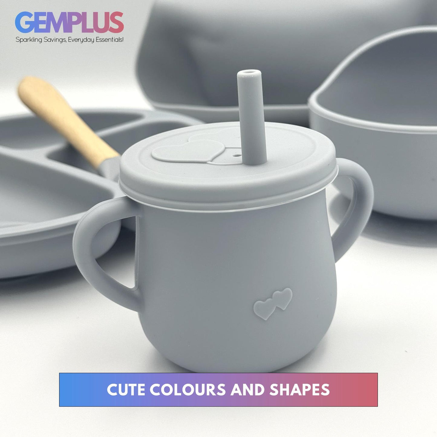 GEM+ | 6-Piece Silicone Baby Feeding Set - BPA-Free - Weaning Set -Suction Bowl