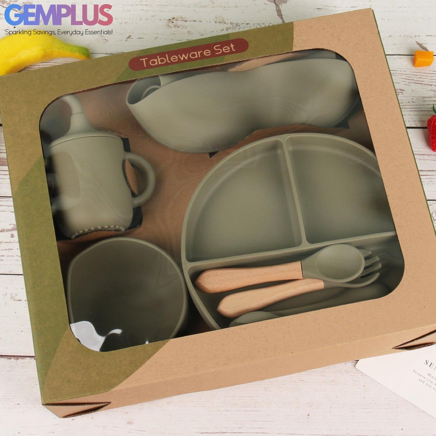 GEM+ | 6-Piece Silicone Baby Feeding Set - BPA-Free - Weaning Set -Suction Bowl