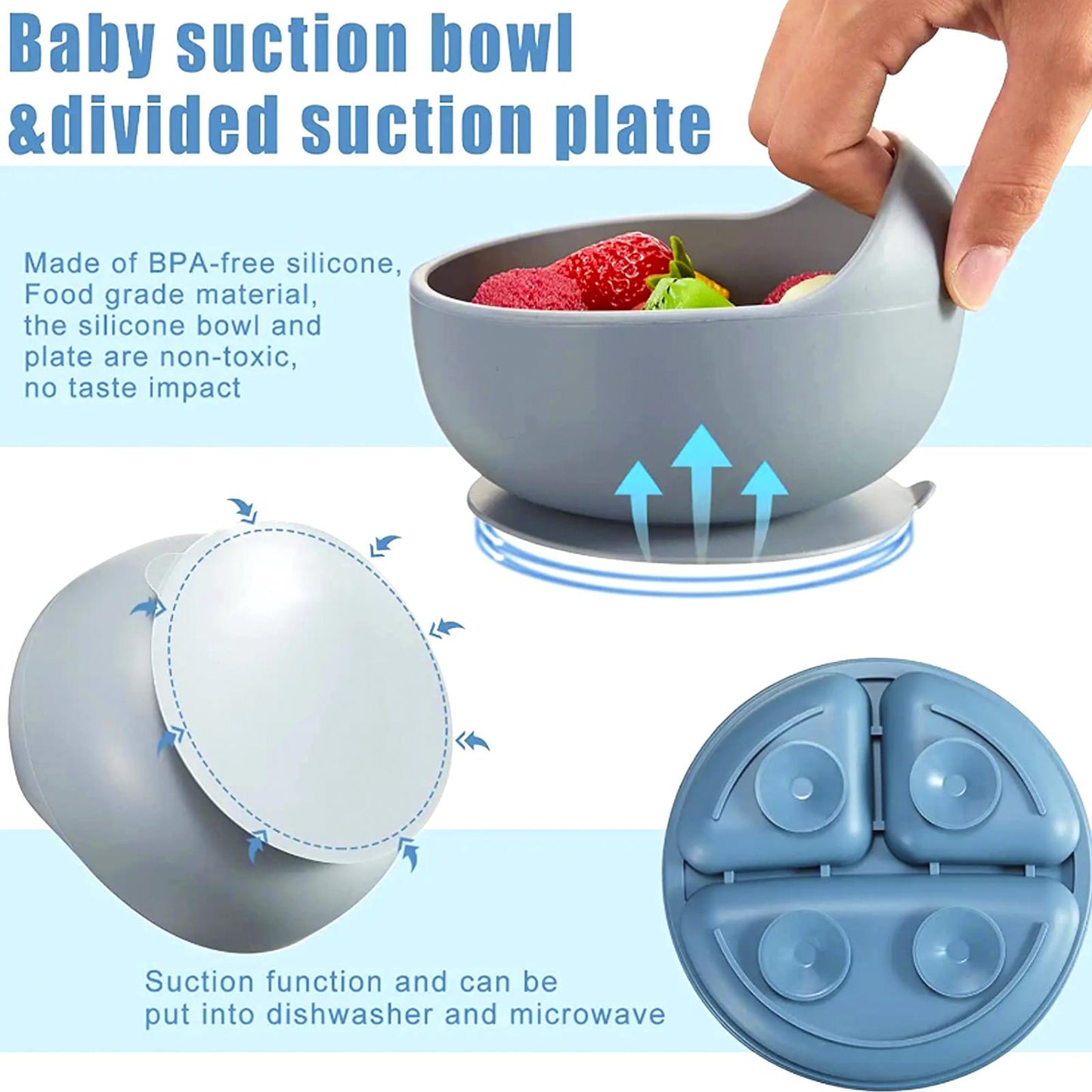 GEM+ | 6-Piece Silicone Baby Feeding Set - BPA-Free - Weaning Set -Suction Bowl