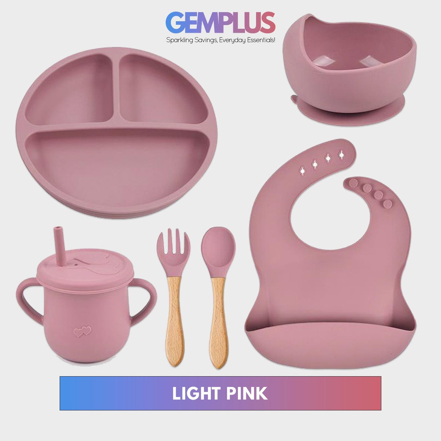 GEM+ | 6-Piece Silicone Baby Feeding Set - BPA-Free - Weaning Set -Suction Bowl