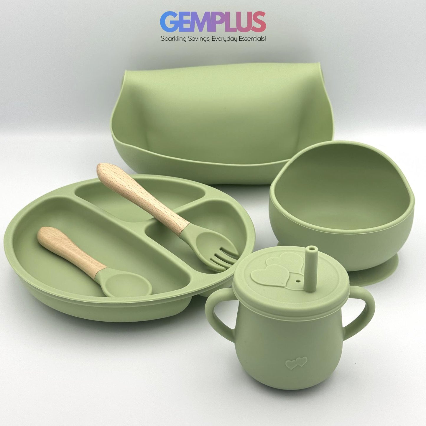 GEM+ | 6-Piece Silicone Baby Feeding Set - BPA-Free - Weaning Set -Suction Bowl