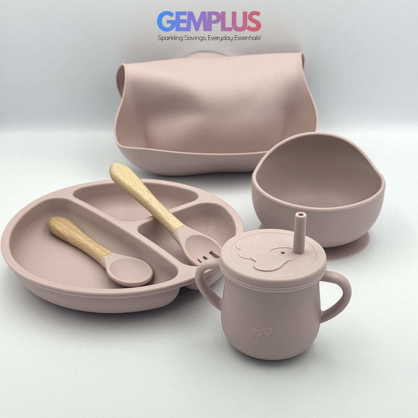GEM+ | 6-Piece Silicone Baby Feeding Set - BPA-Free - Weaning Set -Suction Bowl