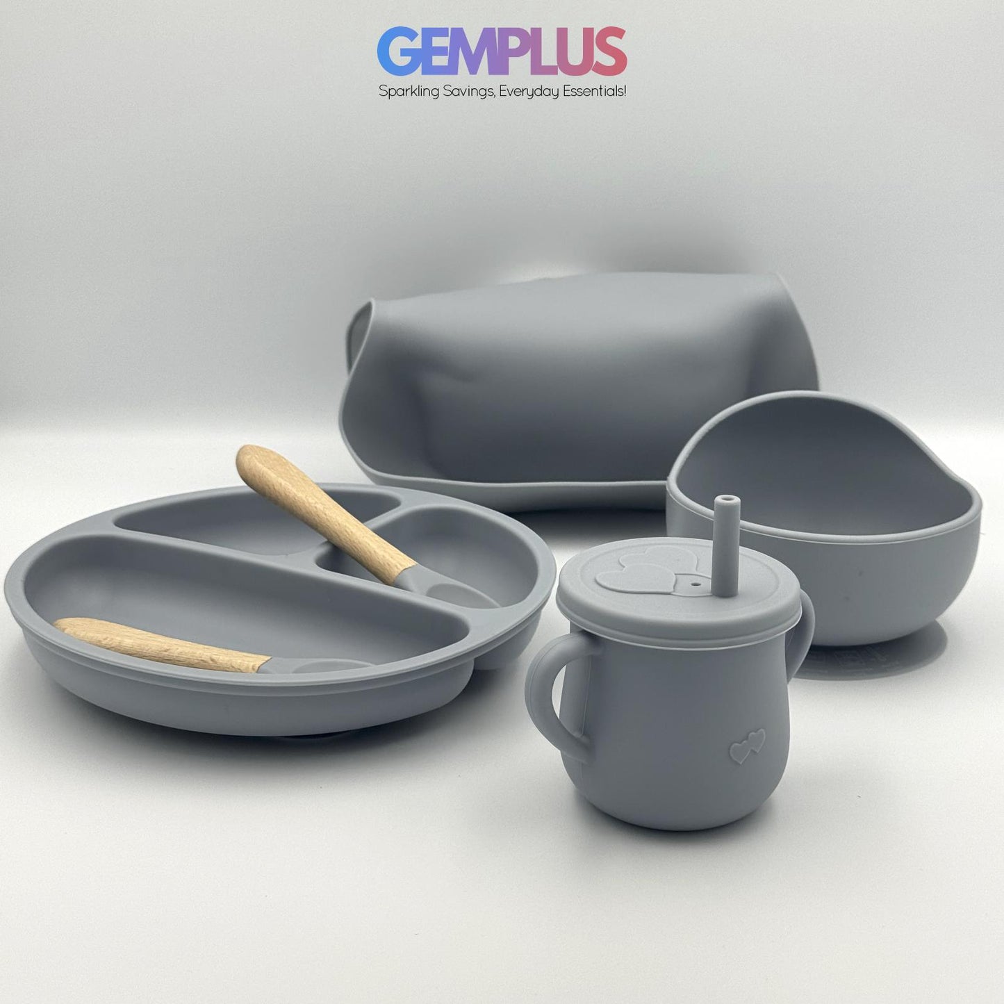 GEM+ | 6-Piece Silicone Baby Feeding Set - BPA-Free - Weaning Set -Suction Bowl