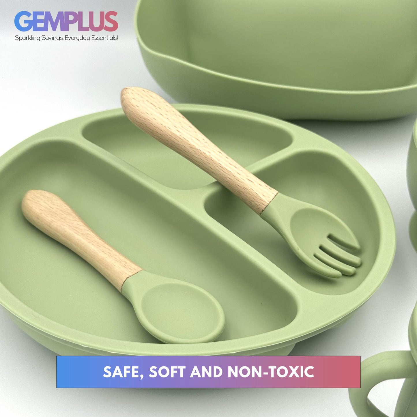 GEM+ | 6-Piece Silicone Baby Feeding Set - BPA-Free - Weaning Set -Suction Bowl