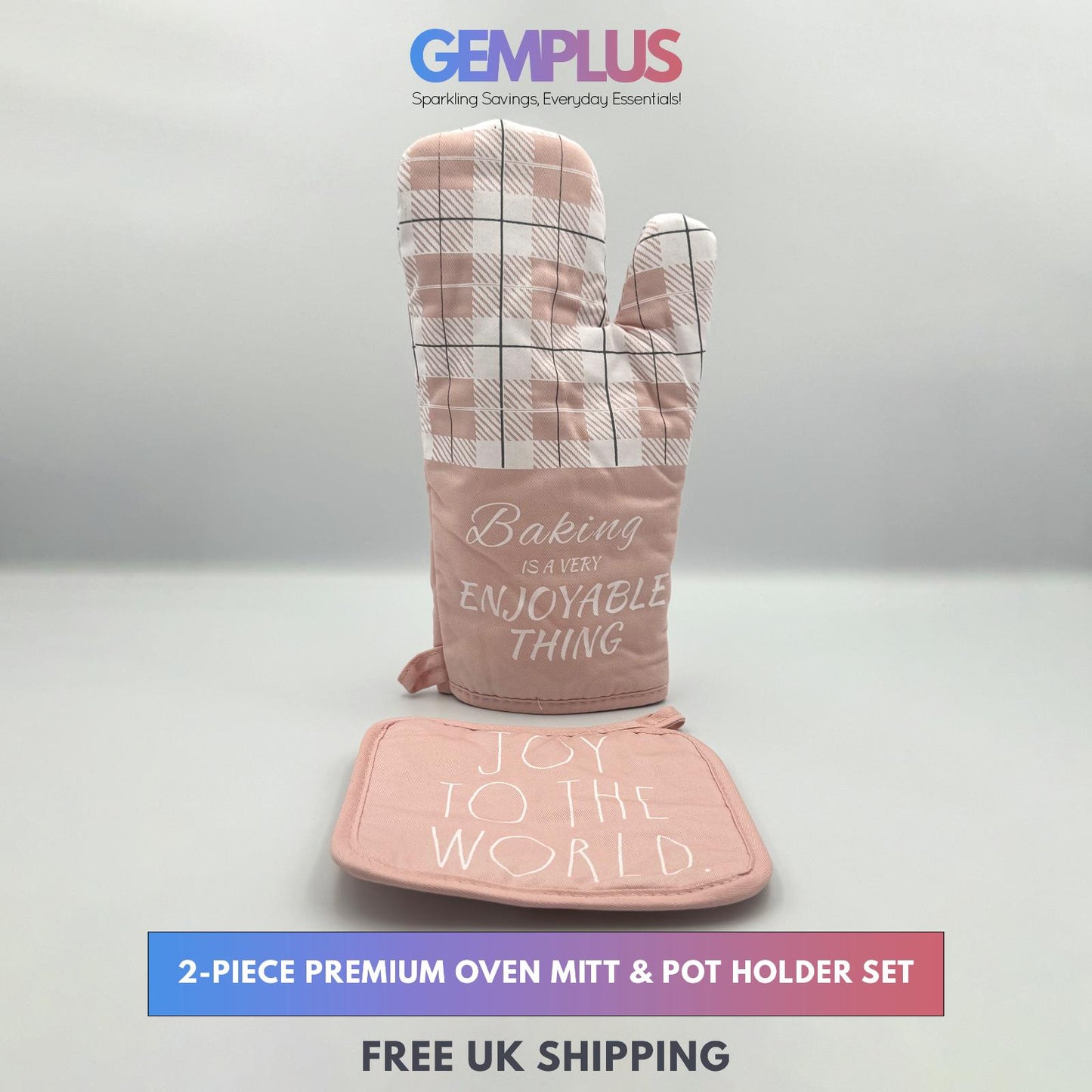 GEM+ | 2-Piece Premium Oven Mitt & Pot Holder Set - Pink & Green Heat Resistant