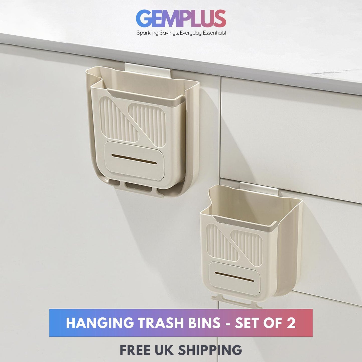 GEM+ | Set of 2 Premium Hanging Trash Bins - Over Cupboard Door Waste Bins