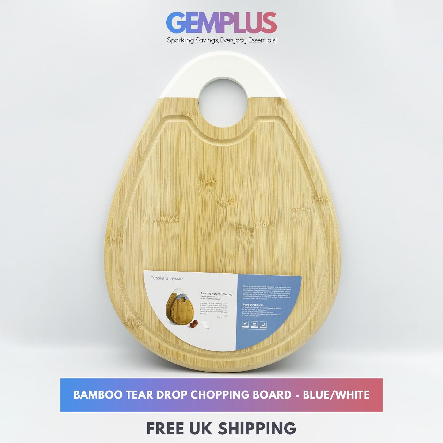 GEM+ | Premium Eco-Friendly Bamboo Tear Drop-Shaped Chopping Board Juice Groove