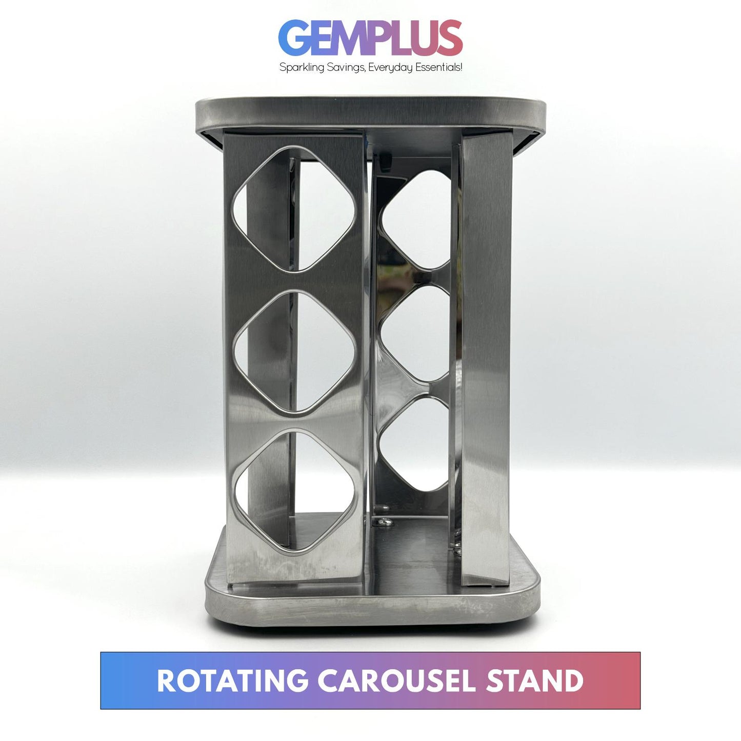 GEM+ | 12pcs Premium Stainless Steel Spice Jar With Rotating Carousel Stand Set