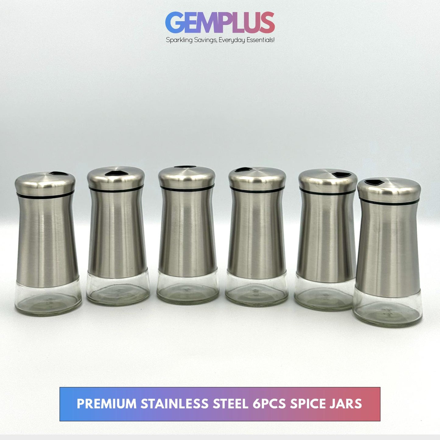 GEM+ | Premium Stainless Steel 6pcs Spice Jar Rotating Carousel Stand - Elegant