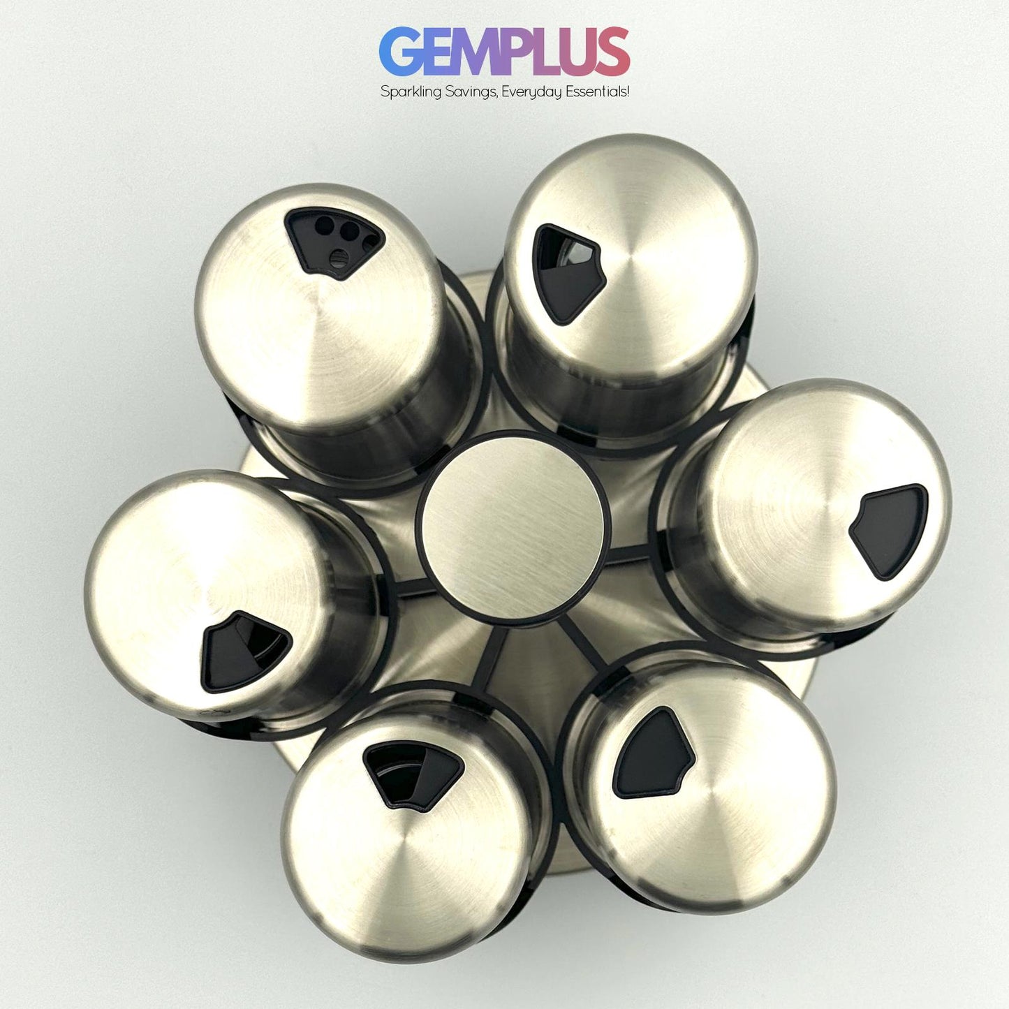 GEM+ | Premium Stainless Steel 6pcs Spice Jar Rotating Carousel Stand - Elegant