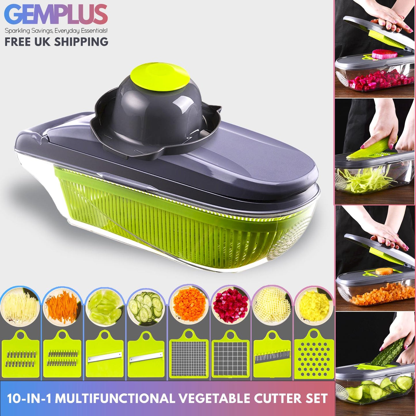 GEM+ | 15 PCS Premium Multifunctional Vegetable Cutter Slicer Dicer Grate