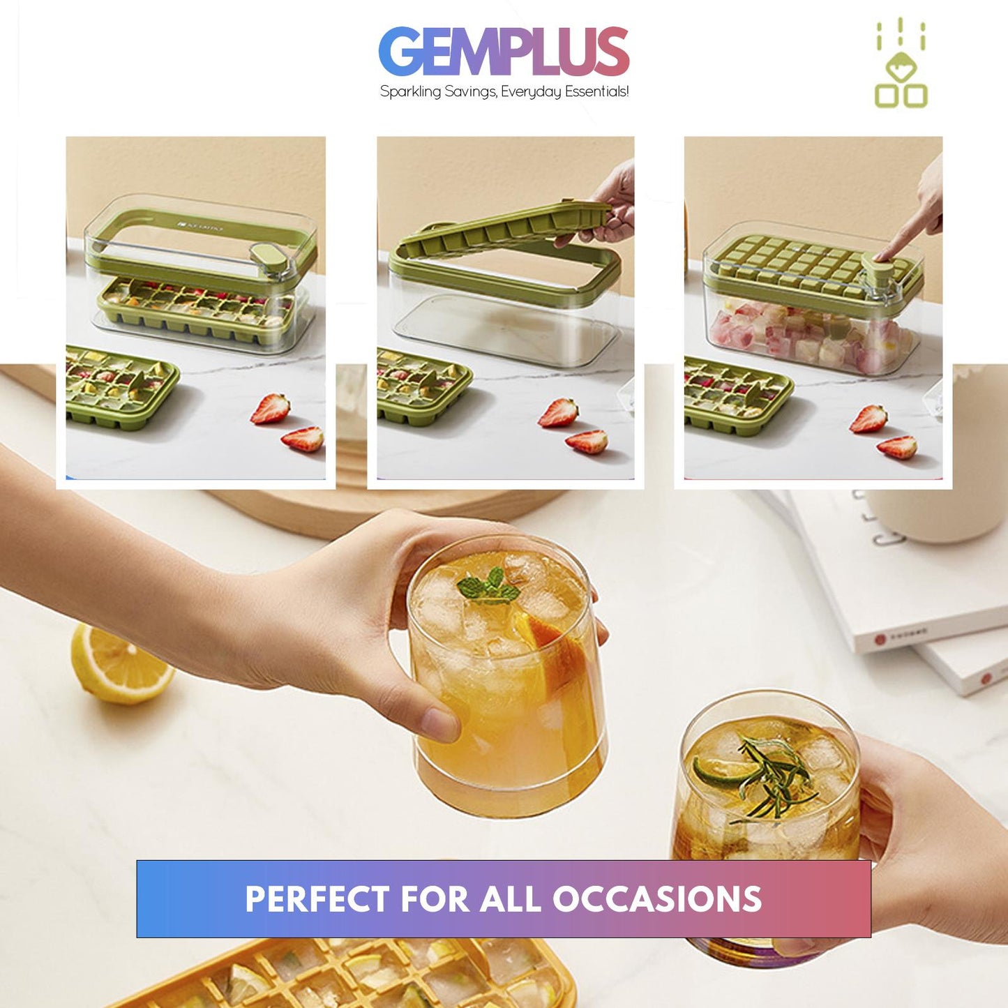 GEM+ | Easy Release Ice Cube Mould One-Touch Mechanism - Perfect Ice Every Time