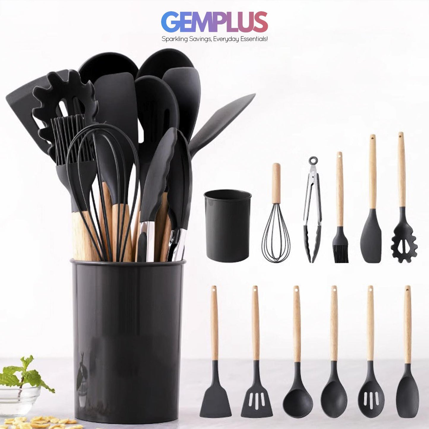 GEM+ | Premium 12-Piece Cooking & Baking Utensil Set Silicone Non-Stick BPA-FREE