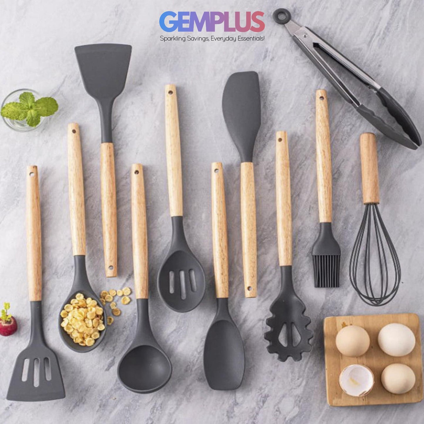GEM+ | Premium 12-Piece Cooking & Baking Utensil Set Silicone Non-Stick BPA-FREE