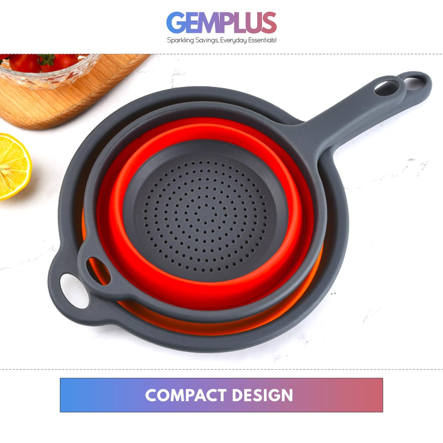 GEM+ | 3-Piece Collapsible Colander Set with Handle & Hanging Loop – BPA FREE