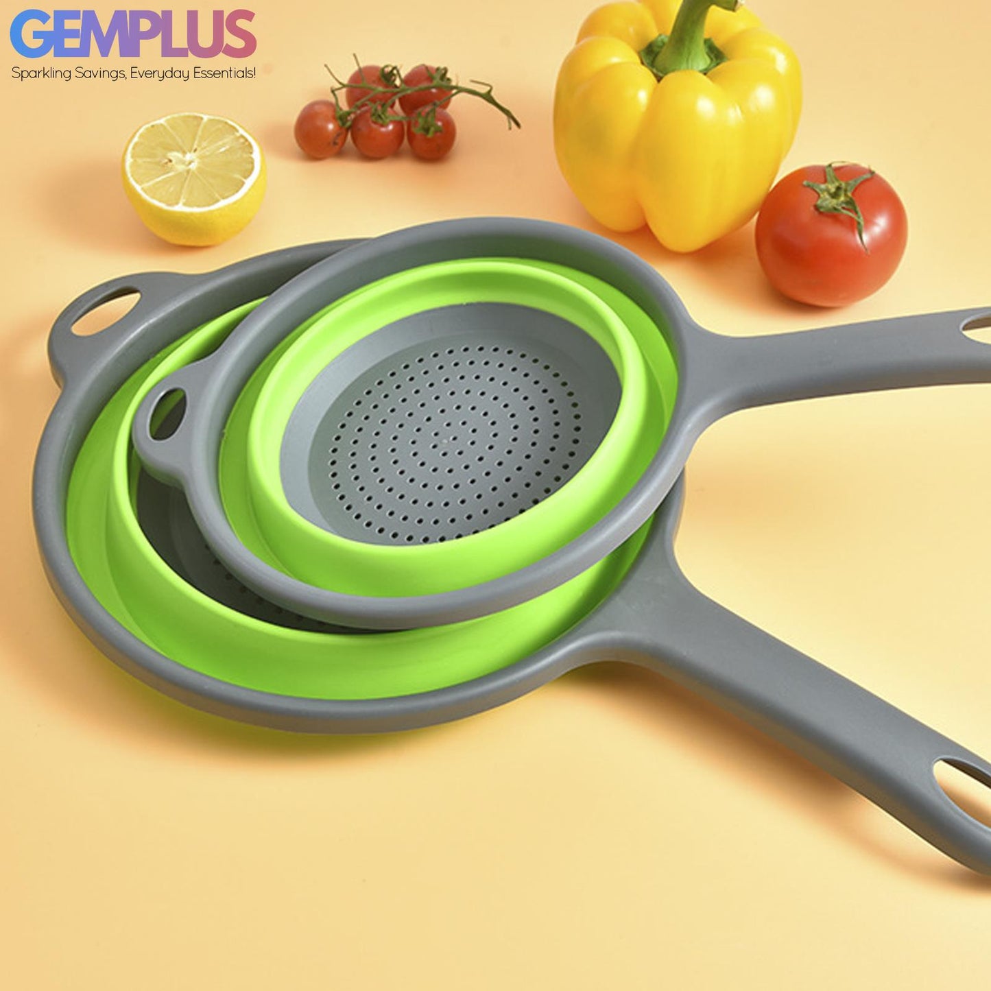 GEM+ | 3-Piece Collapsible Colander Set with Handle & Hanging Loop – BPA FREE