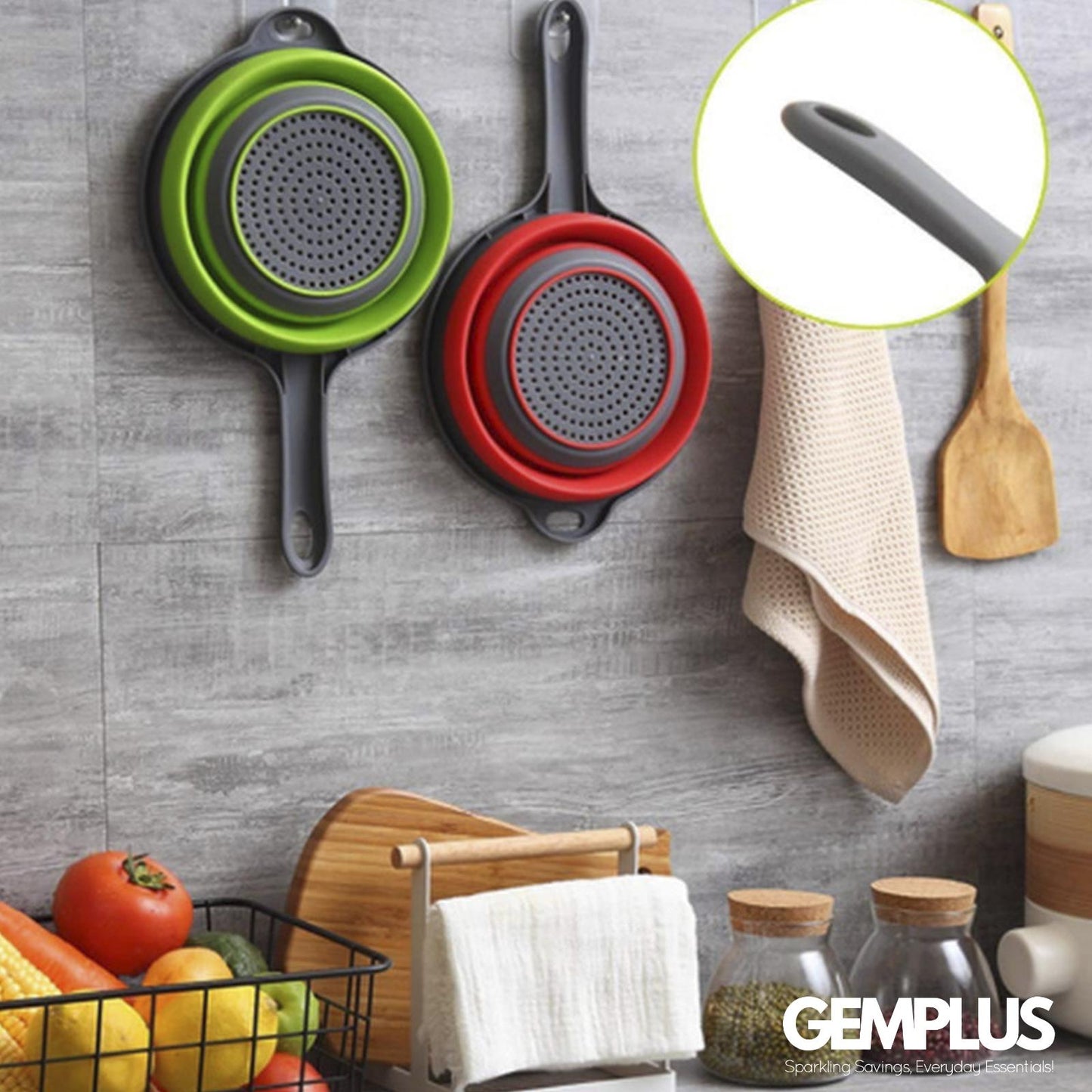 GEM+ | 3-Piece Collapsible Colander Set with Handle & Hanging Loop – BPA FREE