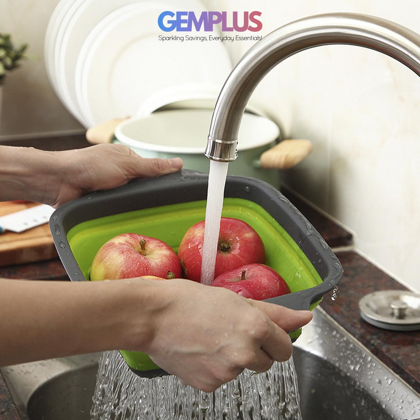 GEM+ | 3-Piece Square Collapsible Colander Set – Space-Saving BPA-Free