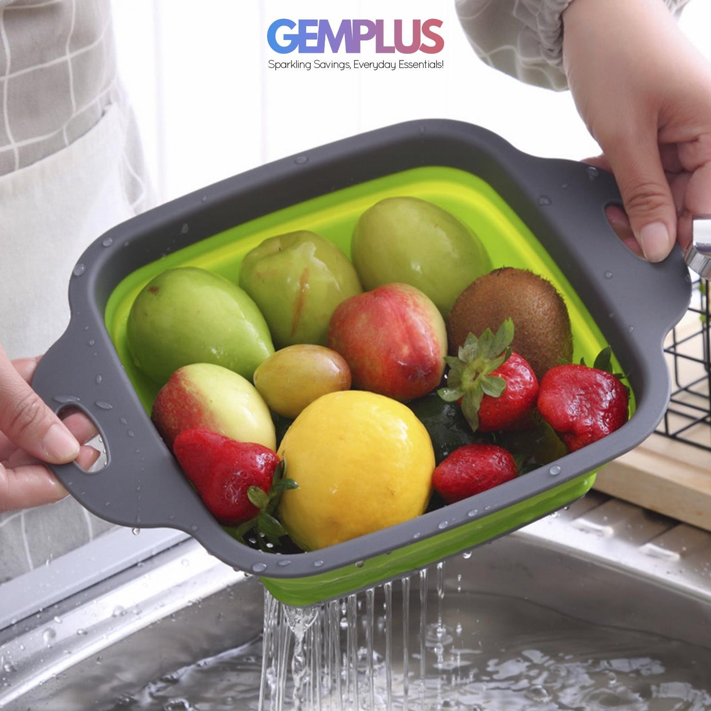 GEM+ | 3-Piece Square Collapsible Colander Set – Space-Saving BPA-Free
