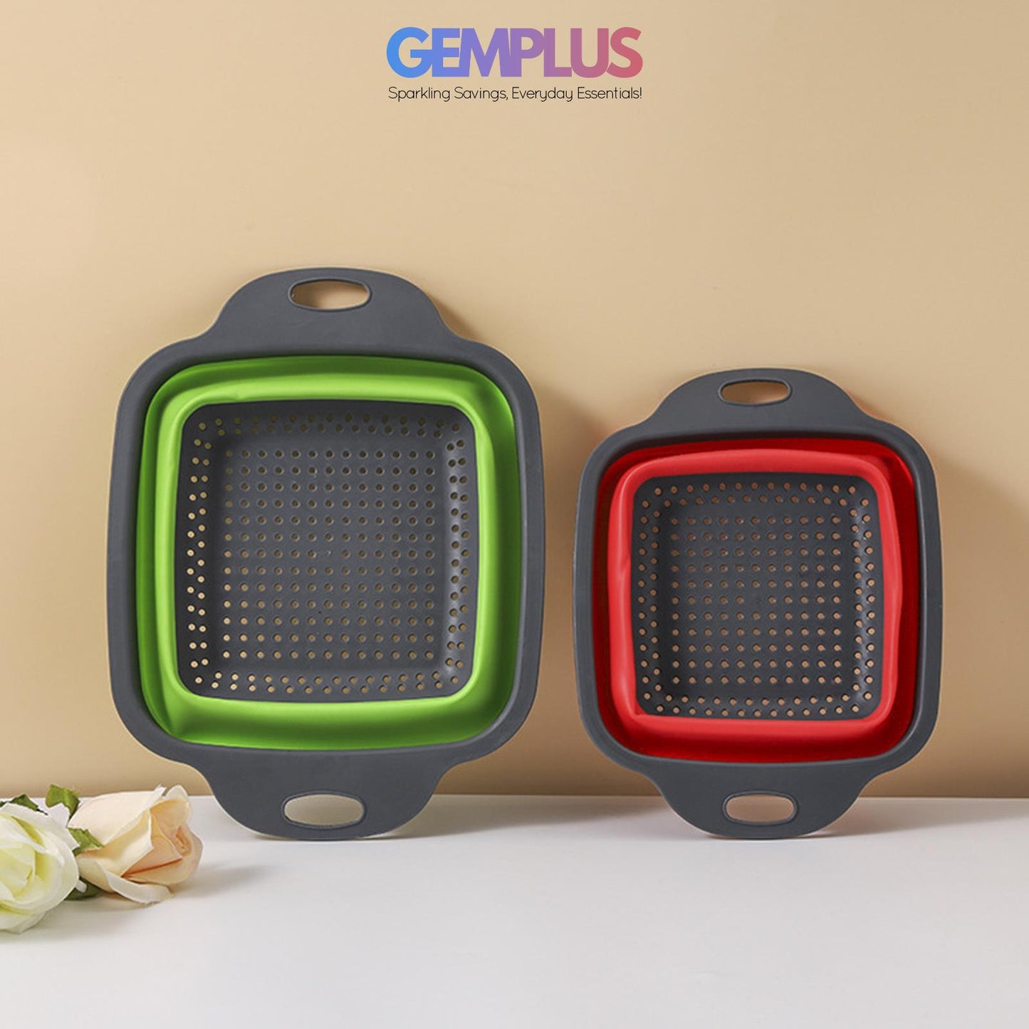 GEM+ | 3-Piece Square Collapsible Colander Set – Space-Saving BPA-Free