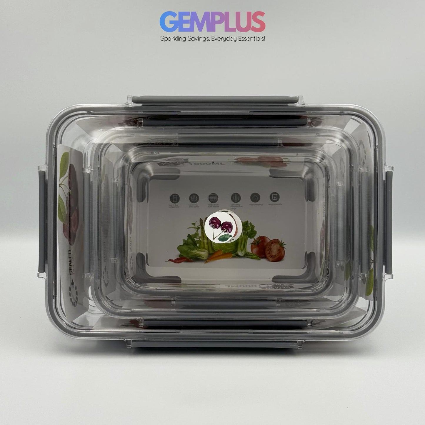 GEM+ | 3-Piece Rectangle Food Container Storage Set – BPA-Free Lock & Seal
